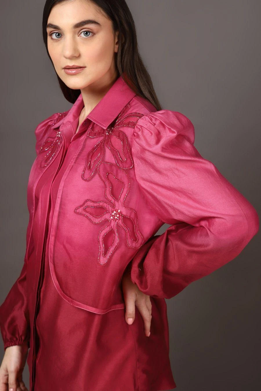 Sakshi Khetterpal Rose Pink Hand Embellished Shacket Co-ord Set 5 Sakshi Khetterpal Rose Pink Hand Embellished Shacket Co-ord Set - Image 3