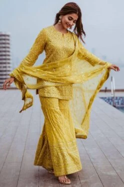 Archana Jaju Mirror Work Mustard Sharara Set