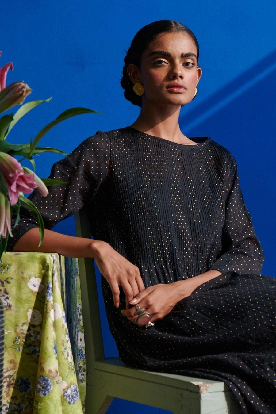 Indigene Black & Teal Pintucked Dress 4 Indigene Black & Teal Pintucked Dress - Image 2