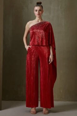 Namrata Joshipura Red Jewel Cluster One Shoulder Jumpsuit