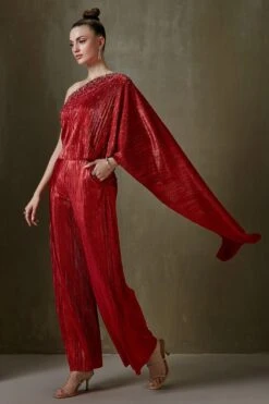 Namrata Joshipura Red Jewel Cluster One Shoulder Jumpsuit -Inca Sales Store 2411nj14 3
