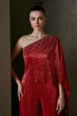Namrata Joshipura Red Jewel Cluster One Shoulder Jumpsuit -Inca Sales Store 2411nj14 5
