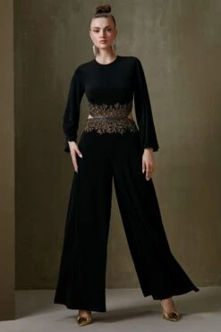 Namrata Joshipura Black Floral Embroidered Jumpsuit -Inca Sales Store 2411nj18 2