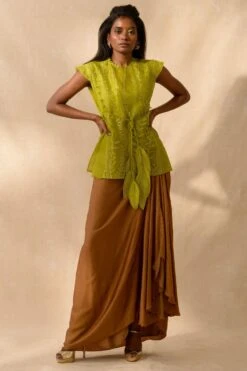 Richa Khemka Lime Green Cape & A Draped Skirt