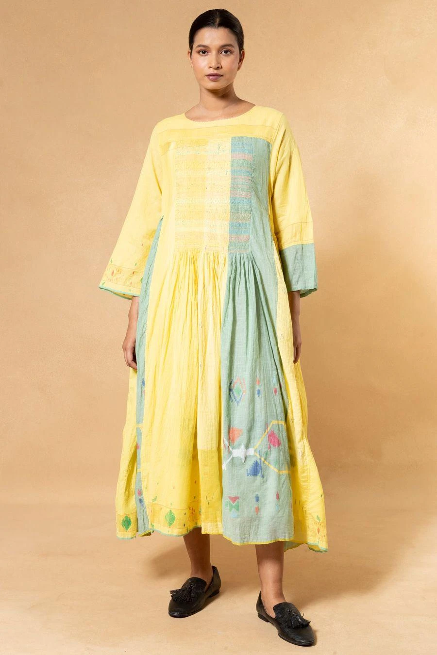 Injiri Yellow & Mint Green Handwoven Jamdani Dress 3 Injiri Yellow & Mint Green Handwoven Jamdani Dress