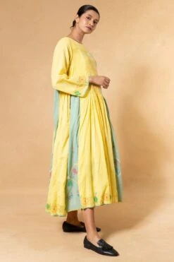 Injiri Yellow & Mint Green Handwoven Jamdani Dress 9 Injiri Yellow & Mint Green Handwoven Jamdani Dress -Inca Sales Store 24323ijr4 3