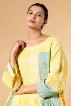 Injiri Yellow & Mint Green Handwoven Jamdani Dress 10 Injiri Yellow & Mint Green Handwoven Jamdani Dress -Inca Sales Store 24323ijr4 4