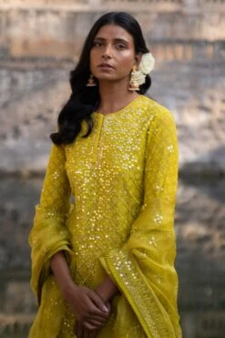 Archana Jaju Mirror Work Mustard Sharara Set -Inca Sales Store 243aj4 2