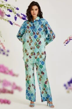 Varun Bahl Pret Cyan Moroccan Printed Co-ord Set