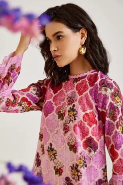 Varun Bahl Pret Pink Moroccan Printed A-line Dress -Inca Sales Store 24723vb39 2