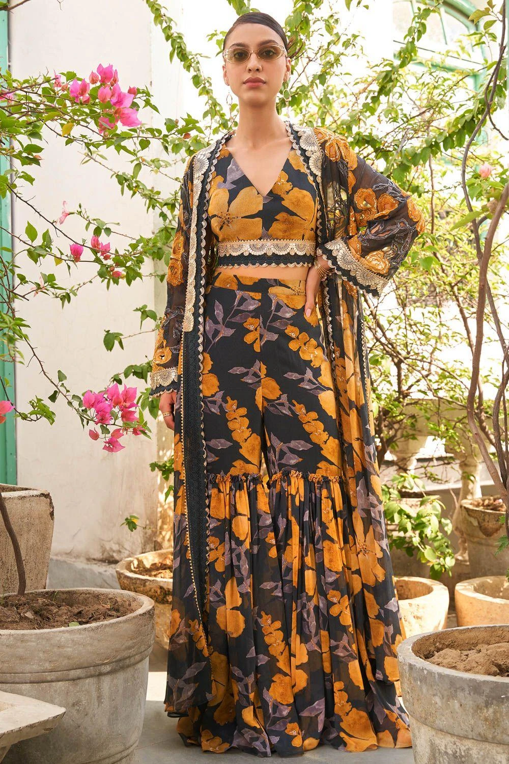 Varun Bahl Pret Azalea Grey Floral Printed Cape Set 3 Varun Bahl Pret Azalea Grey Floral Printed Cape Set