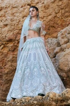 Eeksha Mint Green Crystal Embellished Lehenga Set