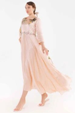 Eeksha Peach Asymmetric Floral Kaftan