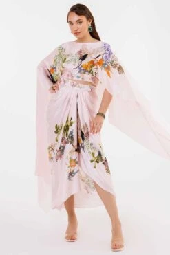 Eeksha Pink Floral Embellished Cape Set