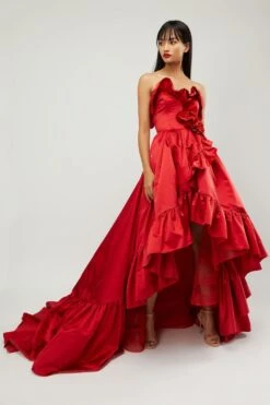 Gauri & Nainika Red High Low Gown