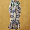 Dhruv Kapoor Blue Handcrafted Macro Floral Printed Dress -Inca Sales Store 2501dk01 1