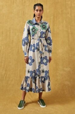 Dhruv Kapoor Blue Handcrafted Macro Floral Printed Dress