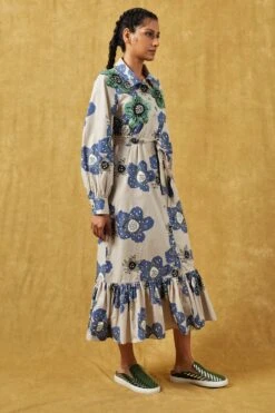 Dhruv Kapoor Blue Handcrafted Macro Floral Printed Dress -Inca Sales Store 2501dk01 3