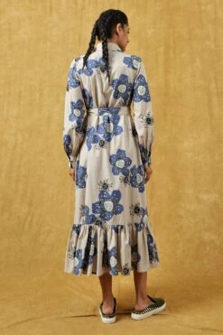 Dhruv Kapoor Blue Handcrafted Macro Floral Printed Dress -Inca Sales Store 2501dk01 5