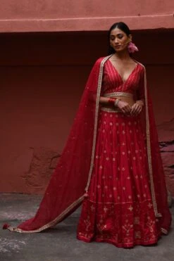 Deep Thee Vermillion Hand Embroidered Lehenga Set -Inca Sales Store 2504dt04 3