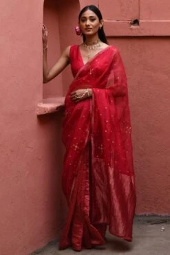 Deep Thee Vermillion Half And Half Sari Set