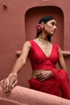 Deep Thee Vermillion Half And Half Sari Set 8 Deep Thee Vermillion Half And Half Sari Set -Inca Sales Store 2504dt07 3