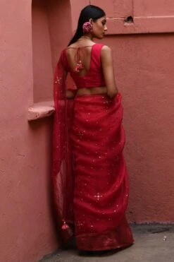 Deep Thee Vermillion Half And Half Sari Set 9 Deep Thee Vermillion Half And Half Sari Set -Inca Sales Store 2504dt07 4