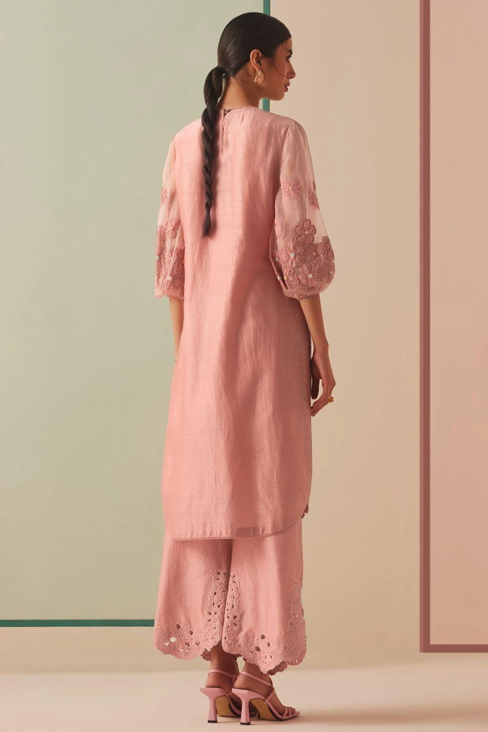 Chandrima Old Rose Tonal Cutwork Pants 5 Chandrima Old Rose Tonal Cutwork Pants - Image 3