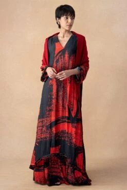 Nikita Mhaisalkar Red & Black Abstract Printed Kurta Set