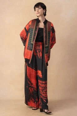 Nikita Mhaisalkar Red & Black Abstract Printed Co-ord Set