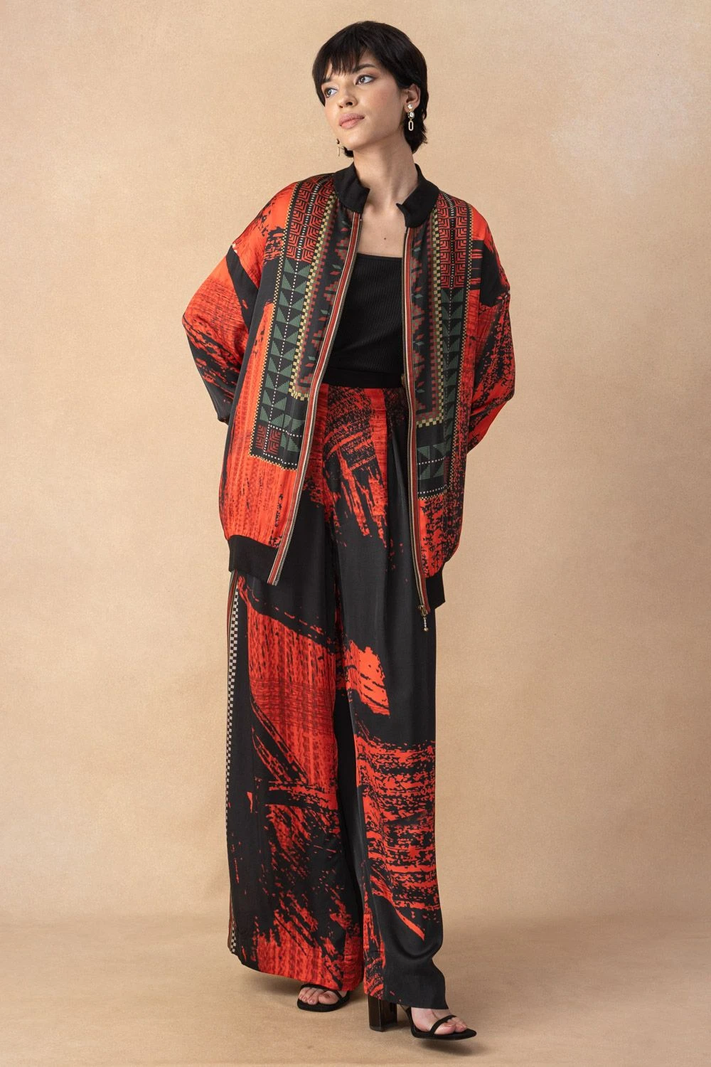 Nikita Mhaisalkar Red & Black Abstract Printed Co-ord Set 3 Nikita Mhaisalkar Red & Black Abstract Printed Co-ord Set