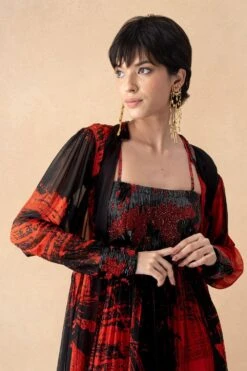 Nikita Mhaisalkar Red & Black Abstract Printed Cape Set -Inca Sales Store 251023nm7 4