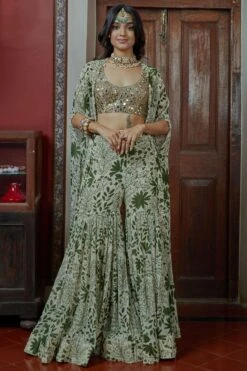 Arpita Mehta Sand & Green Garden Print Gharara Set