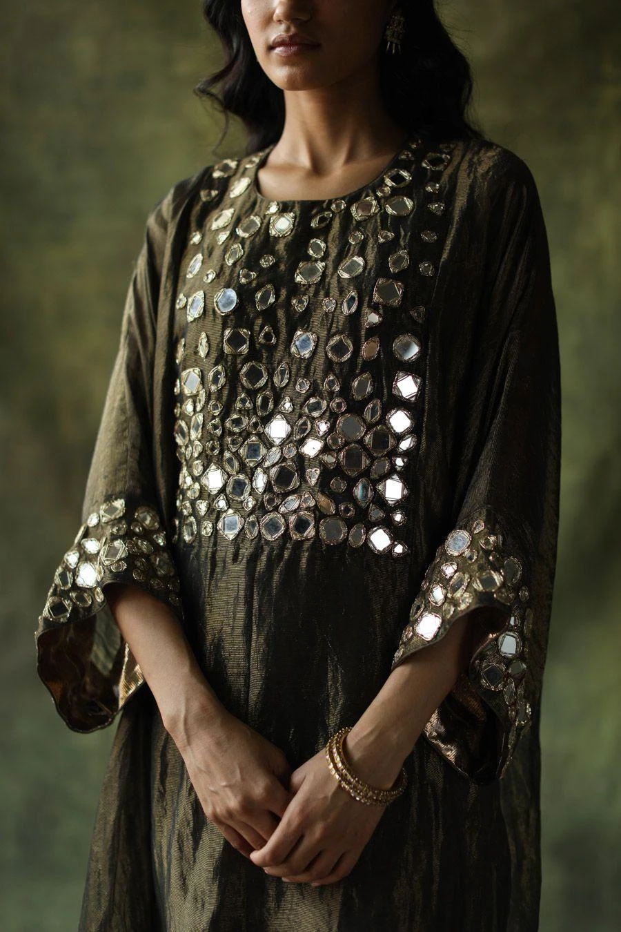 Begum Pret Olive Green Embellished Kaftan Set 5 Begum Pret Olive Green Embellished Kaftan Set - Image 3