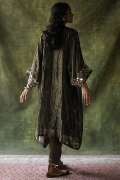 Begum Pret Olive Green Embellished Kaftan Set 11 Begum Pret Olive Green Embellished Kaftan Set -Inca Sales Store 2511bp09 5