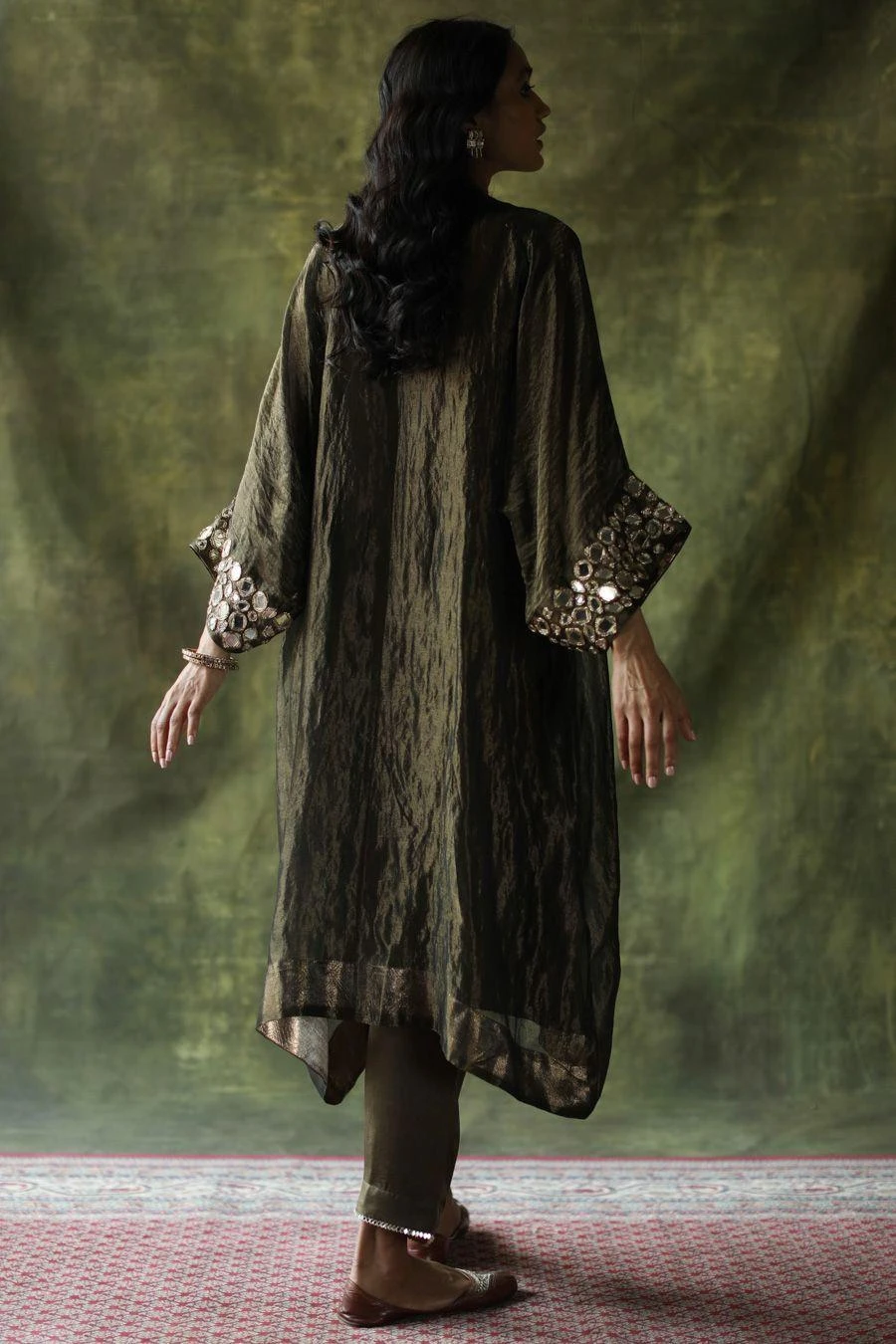 Begum Pret Olive Green Embellished Kaftan Set 7 Begum Pret Olive Green Embellished Kaftan Set - Image 5