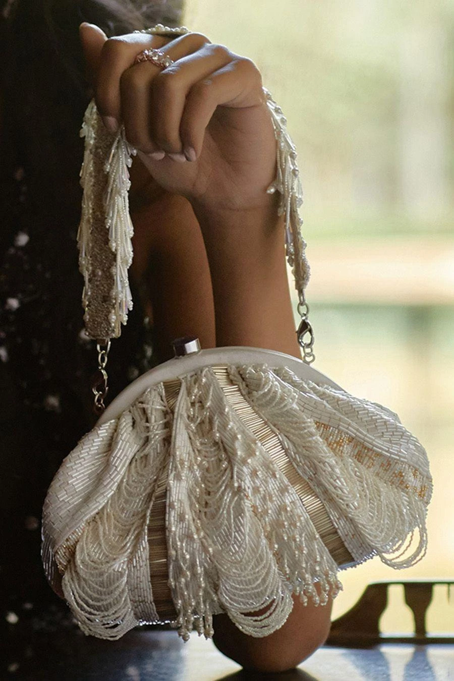 Lovetobag Ivory Hand Embroidered Ruched Pouch 3 Lovetobag Ivory Hand Embroidered Ruched Pouch