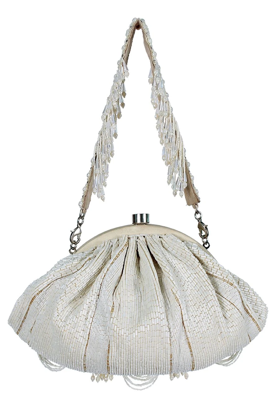 Lovetobag Ivory Hand Embroidered Ruched Pouch 7 Lovetobag Ivory Hand Embroidered Ruched Pouch - Image 5