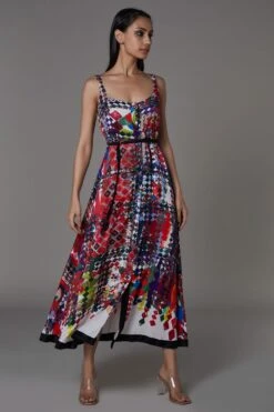 Saaksha & Kinni Abstract Print Summer Dress With Attached Belt