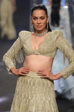 Ritika Mirchandani Metallic Green Geometric Embellished Lehenga Set -Inca Sales Store 25423rm10 2