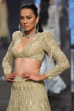 Ritika Mirchandani Metallic Green Geometric Embellished Lehenga Set -Inca Sales Store 25423rm10 3