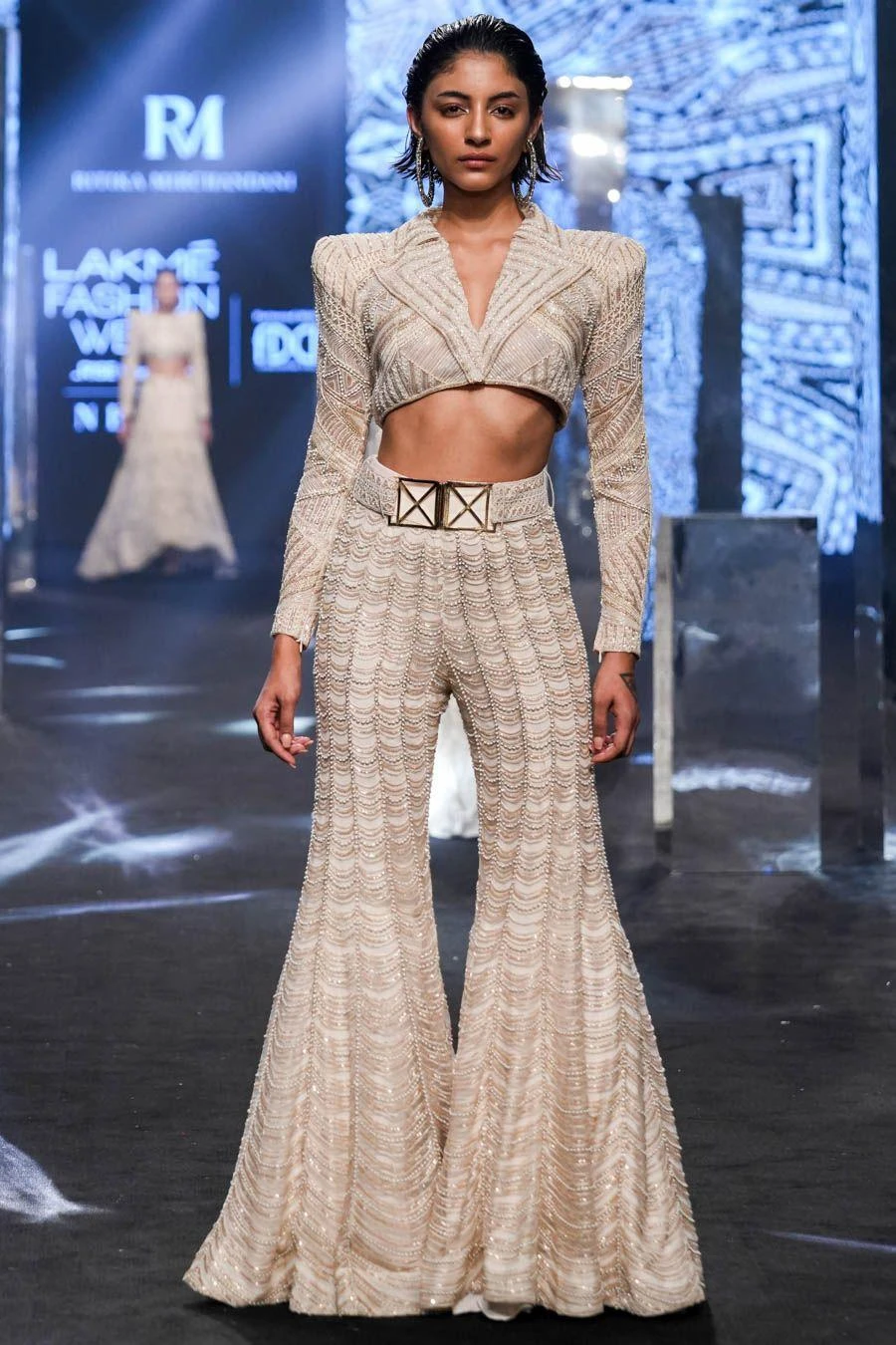 Ritika Mirchandani Beige & Gold Embellished Cropped Blazer & Sharara 3 Ritika Mirchandani Beige & Gold Embellished Cropped Blazer & Sharara