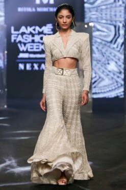 Ritika Mirchandani Beige & Gold Embellished Cropped Blazer & Sharara 8 Ritika Mirchandani Beige & Gold Embellished Cropped Blazer & Sharara -Inca Sales Store 25423rm4 3