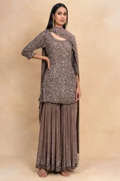 Nakul Sen Brown Sequin Embellished Sharara Set