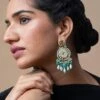 Turquoise Jewels Green Meenakari Work Earrings