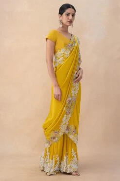 Anamika Khanna Yellow Floral Embellished Draped Sari Set 8 Anamika Khanna Yellow Floral Embellished Draped Sari Set -Inca Sales Store 25823ak1 2
