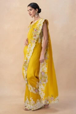 Anamika Khanna Yellow Floral Embellished Draped Sari Set 9 Anamika Khanna Yellow Floral Embellished Draped Sari Set -Inca Sales Store 25823ak1 3