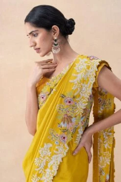 Anamika Khanna Yellow Floral Embellished Draped Sari Set 10 Anamika Khanna Yellow Floral Embellished Draped Sari Set -Inca Sales Store 25823ak1 4