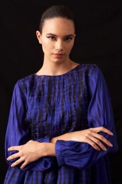 Amrich Blue Hand Embellished Textured Dress -Inca Sales Store 25923aml38 4