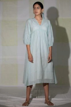 Deep Thee Icy Blue Moti Embroidered Gathered Dress